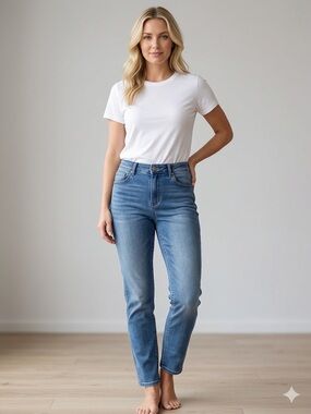 Democracy Ab Ankle Skimmer High-Rise Straight Jeans Medium Wash Stretch Size 16
